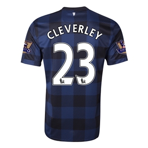 13-14 Manchester United #23 CLEVERLEY Away Black Jersey Shirt - Click Image to Close